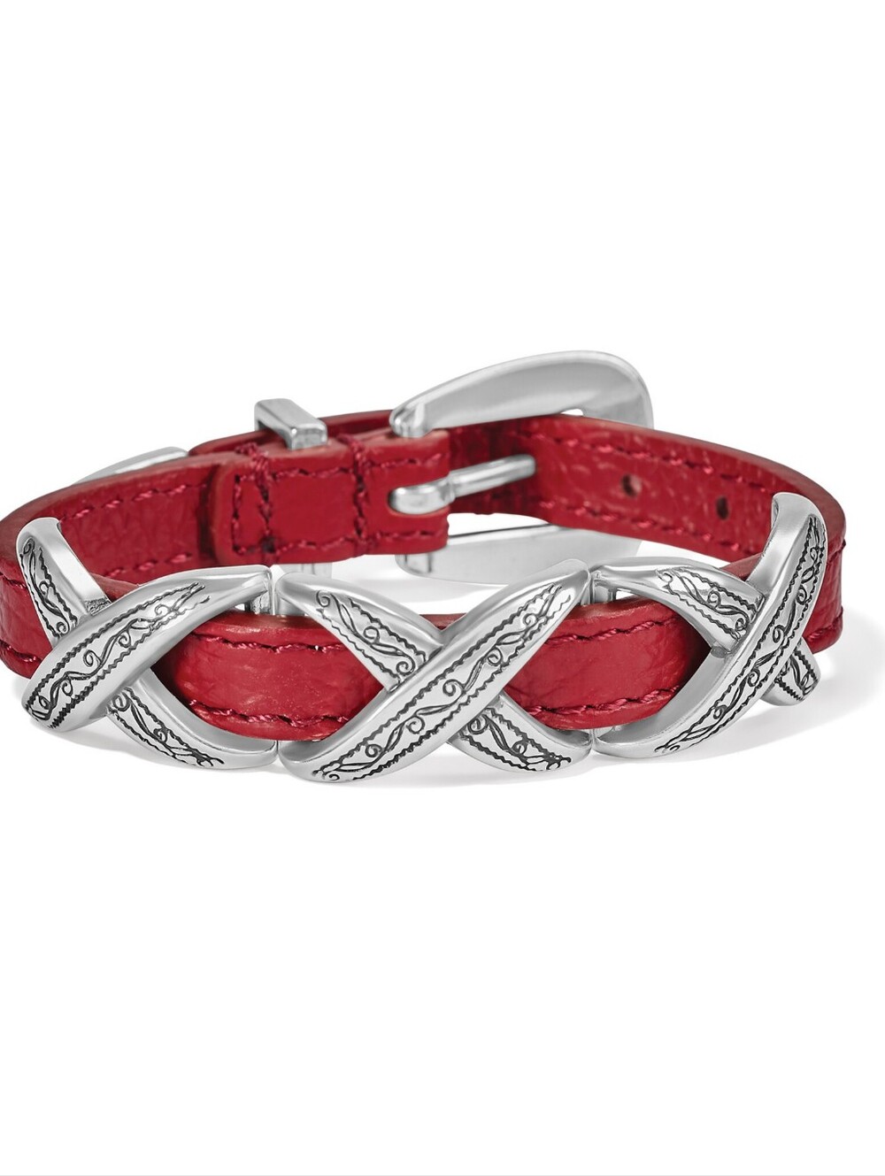 Brighton Kriss Kross‎ Etched Bandit Bracelet silver-plated crisscross Red New